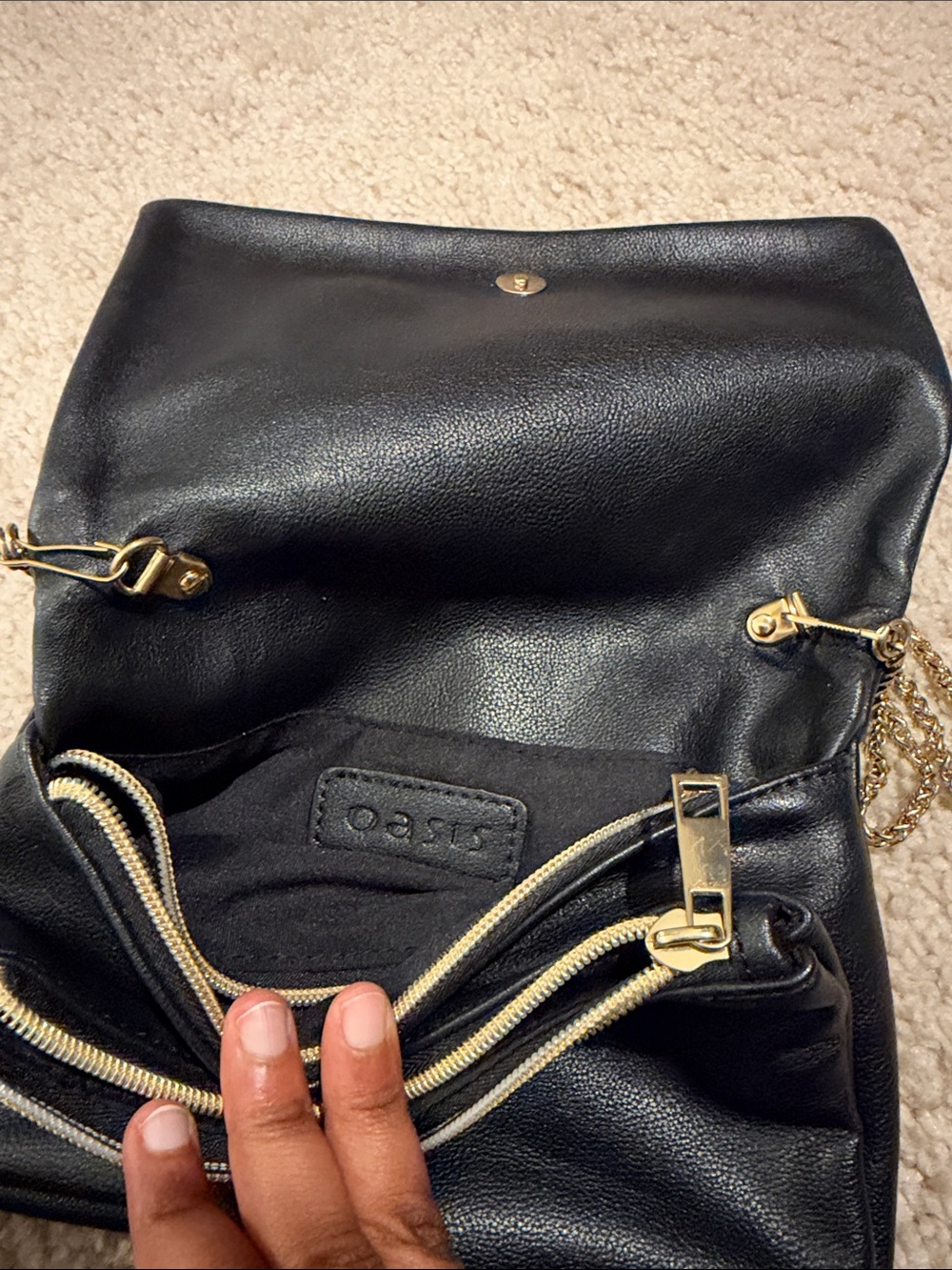 Oasis Black Crossbody Bag with Gold Hardware